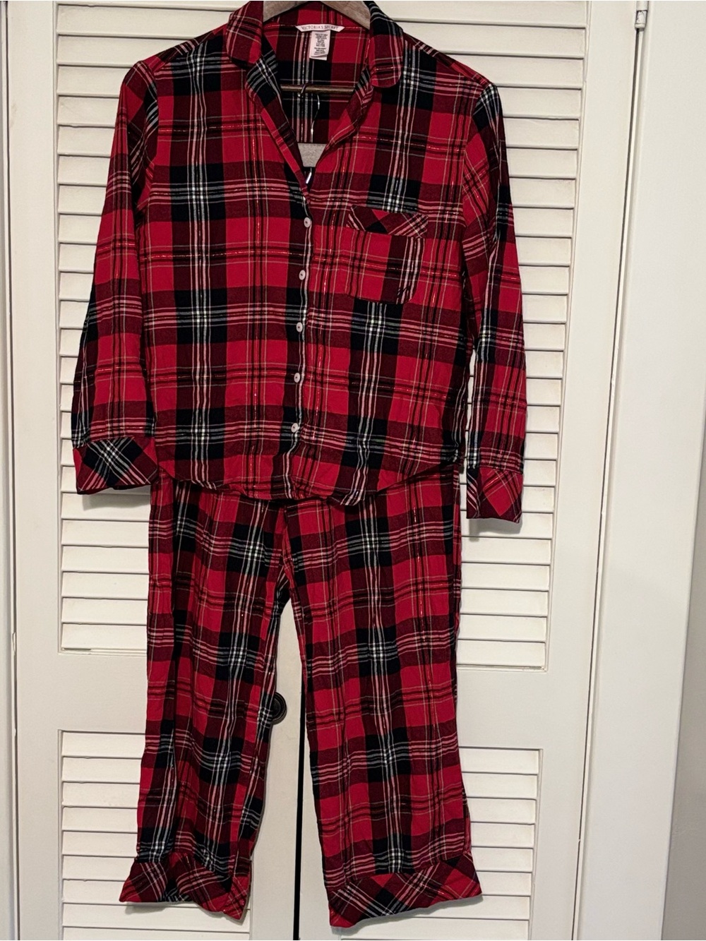 Victoria's Secret Red & Black Plaid Button-Front Pajama Set